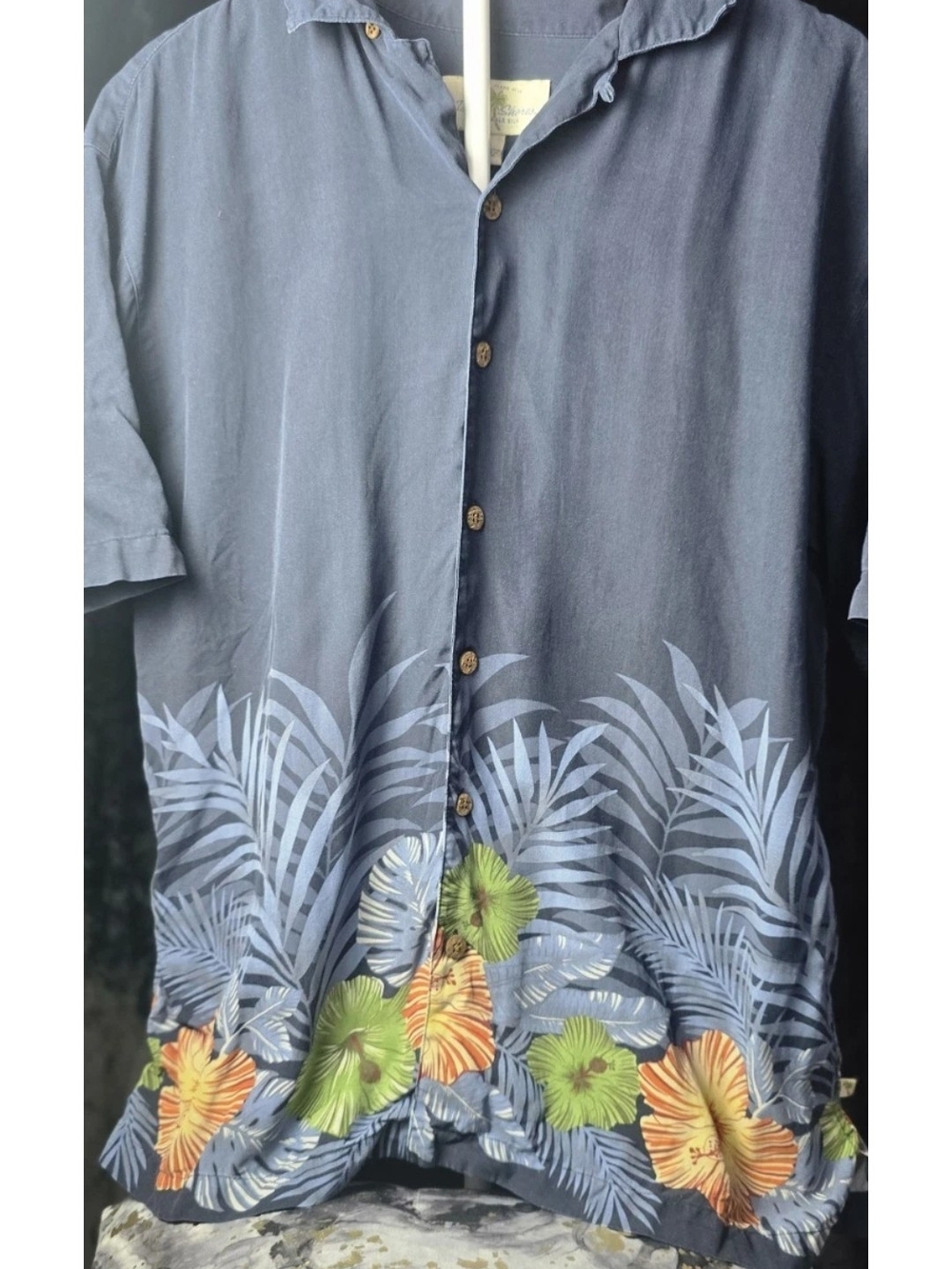 Men's Navy Tropical Print Short-Sleeve Button-Down Shirt